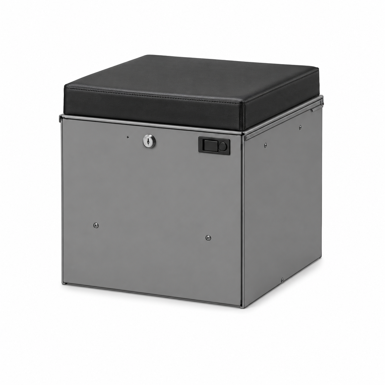 External Lidded Storage Box with Lock and 13” x 13” Leather Pad