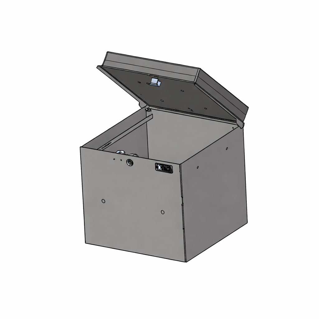 External Lidded Storage Box with Lock and 13” x 13” Leather Pad