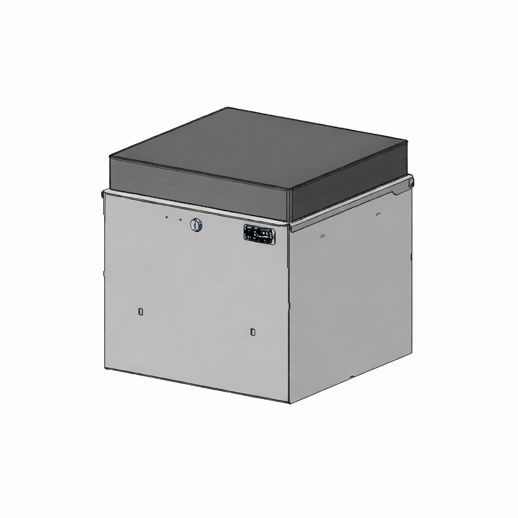 External Lidded Storage Box with Lock and 13” x 13” Leather Pad