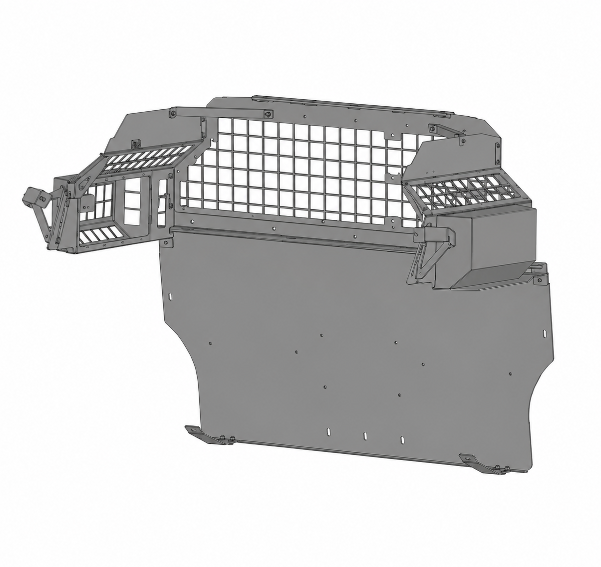 Ford Expedition Cargo Partition; Square Punch Window with Driver Side Fire Extinguisher Compartment and Passenger Side Locking Compartment